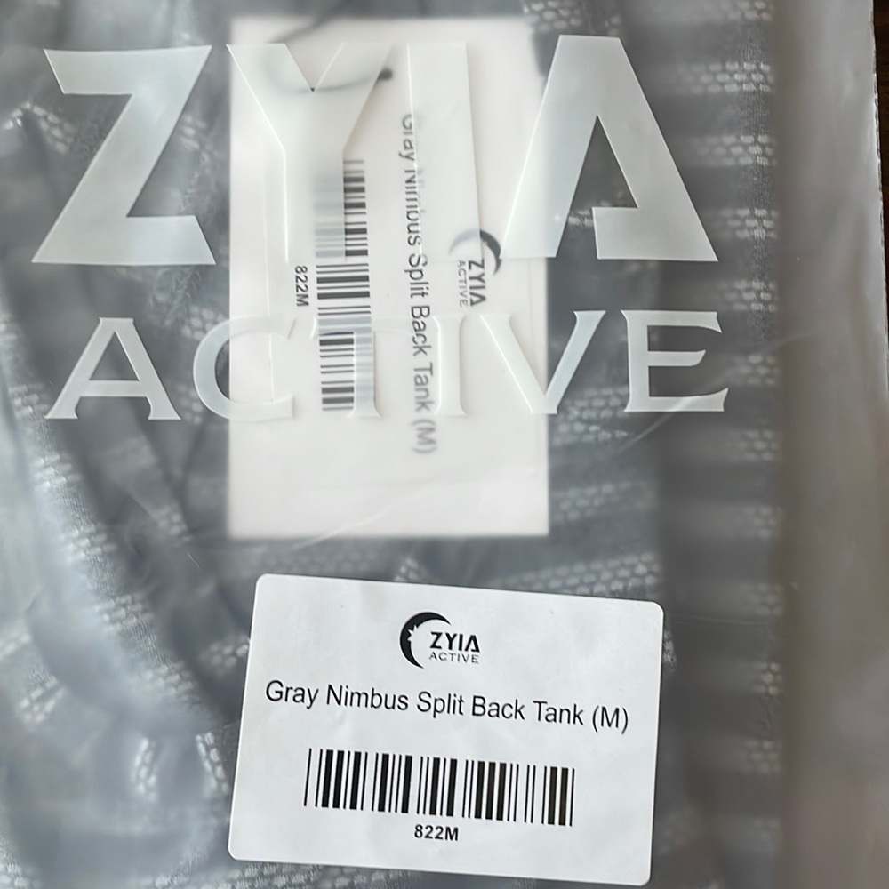 Zyia Active Gray Nimbus Split Back Tank Yellow Stripe Size M